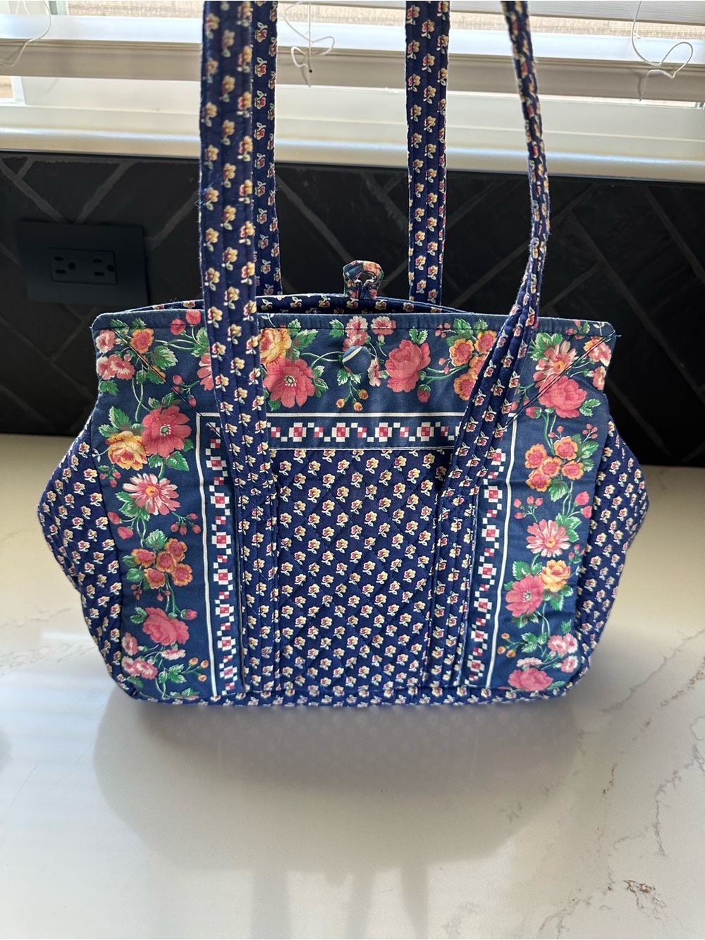 Vintage Vera Bradley Royal Blue Quilted Floral Shoulder Bag